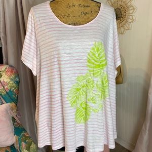 NWT Crown & Ivy Monstera Plant Pink White Tee Sz 3X